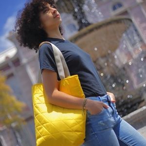 Quilted Yellow Tote Bag with Contrast Straps-made in Costa Rica